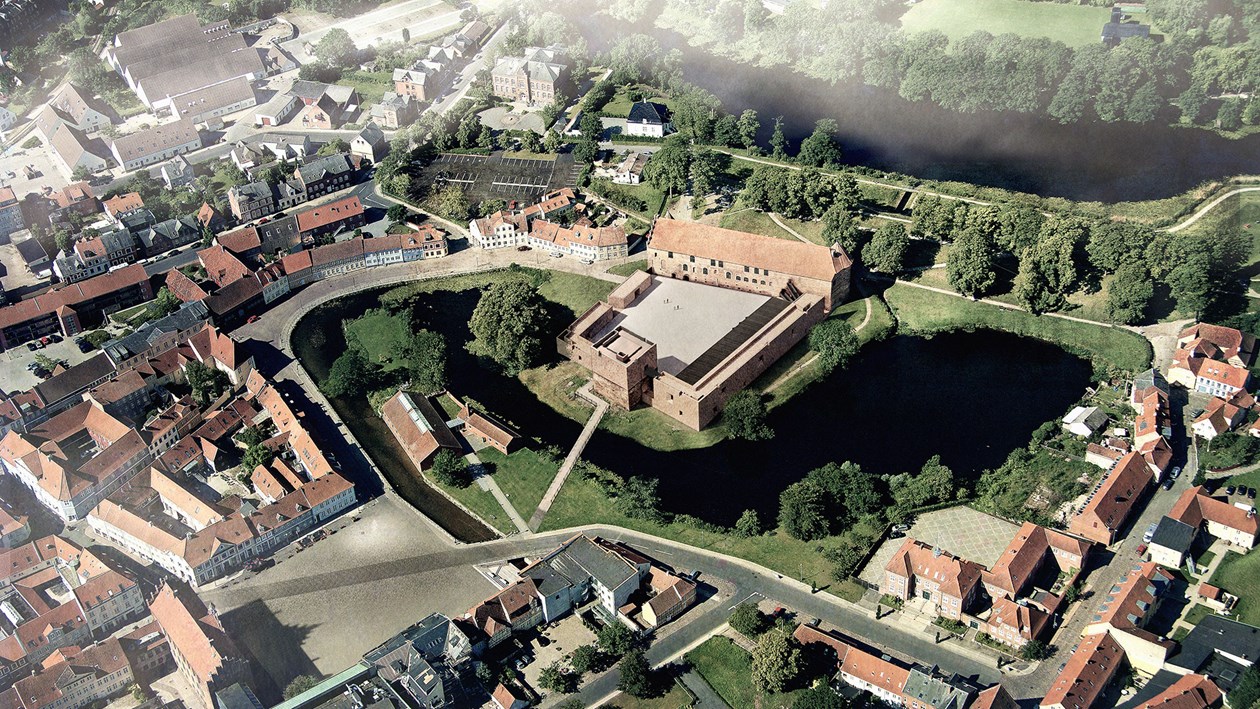 Visualisering af det kommende Nyborg Slot set fra oven