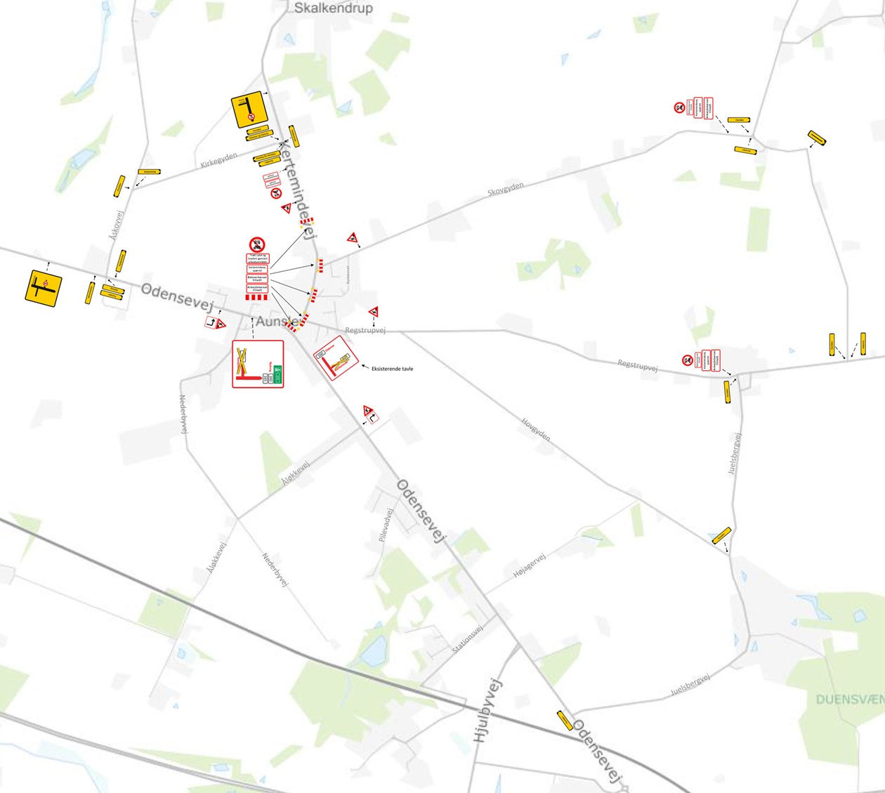 Afspærringsplan over område ved Kertemindevej i Aunslev