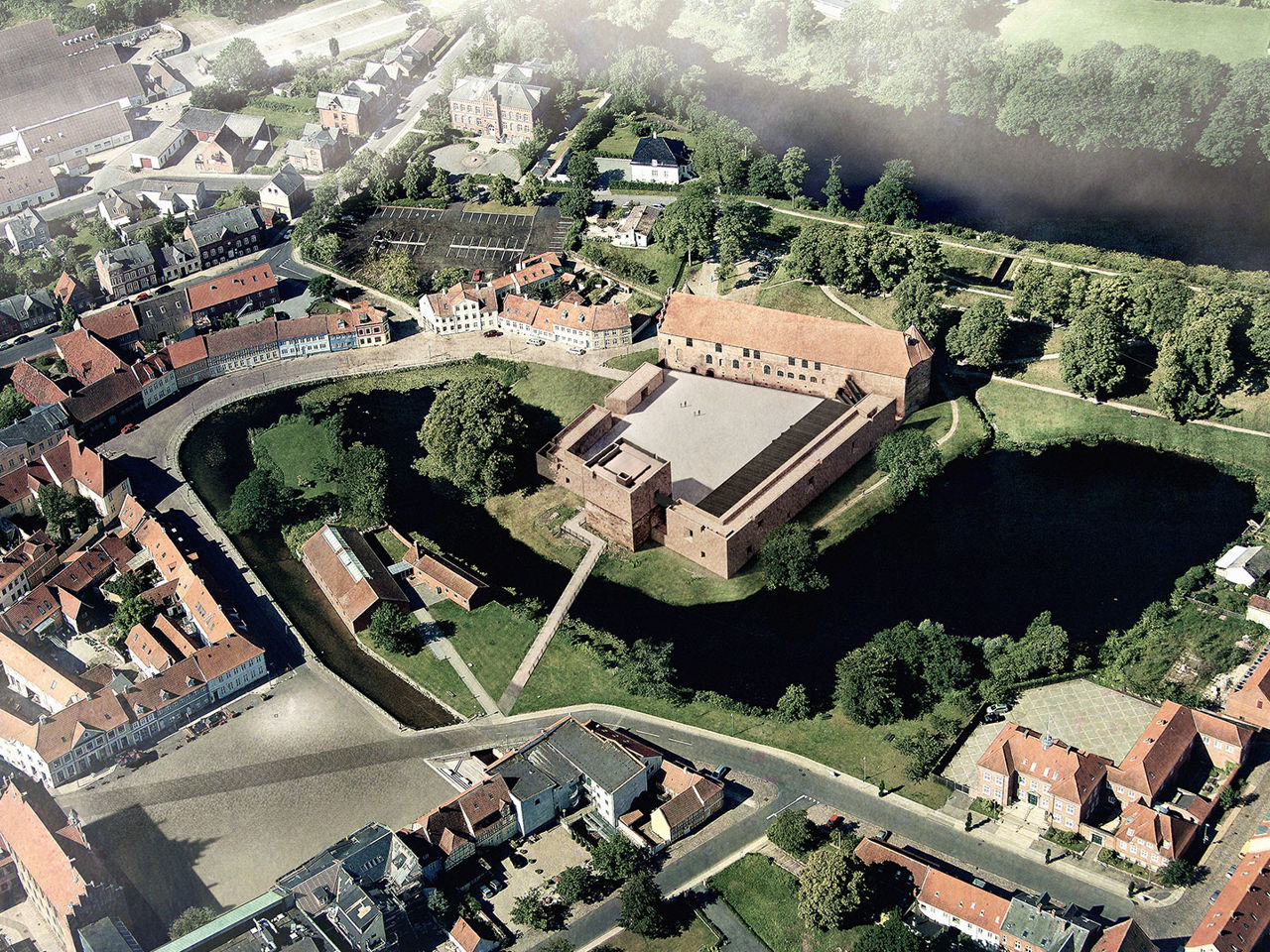 Visualisering af det kommende Nyborg Slot set fra oven